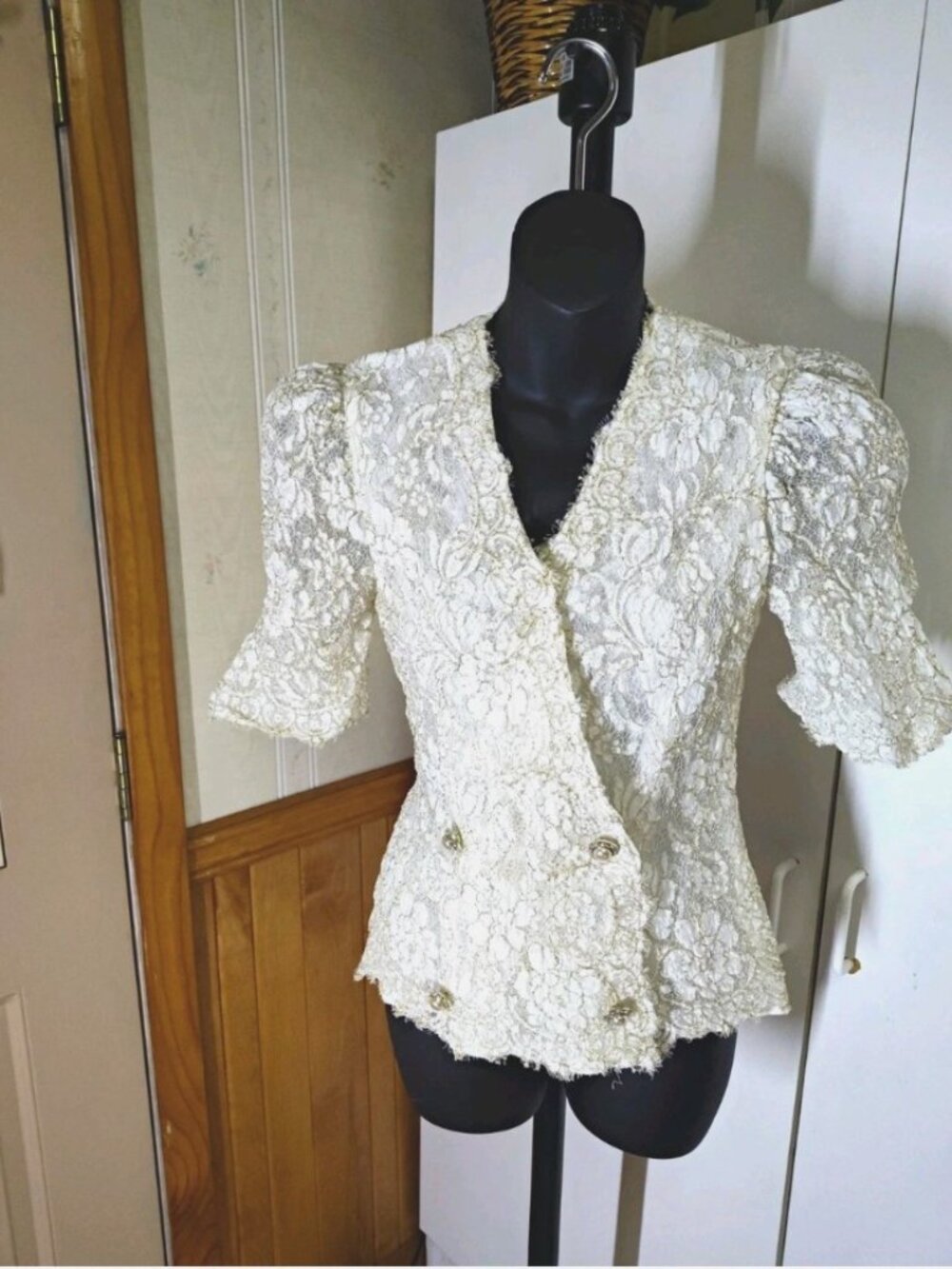 Vintage 1980s Lillie Rubin Lace Blouse Double Breasted Size XS to S